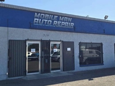 The Mobile Man Auto Repair storefront at 519 W Western Ave in Avondale, AZ, with the blue signage above the entrance