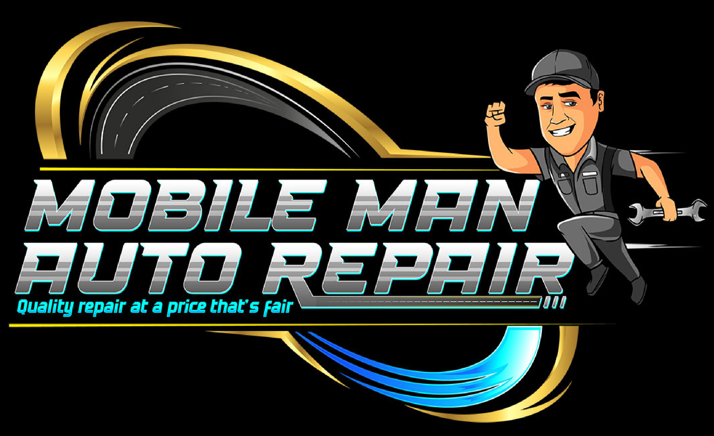 Mobile Man Auto Repair logo — a cartoon mechanic with a wrench above the words Mobile Man Auto Repair